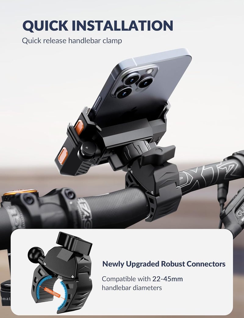 Grefay Bike Phone Mount for Electric, Mountain, Scooter, and Dirt Bikes [Camera Friendly] [1s Lock] Universal 360° Bicycle Handlebar Holder for iPhone 15/14/13 Samsung S23/S22 4.5-7" Smartphone (Orange) - Image 5